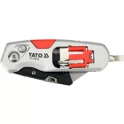 YATO YT-75210 Behajtható tarpézpengés kés övvágó / dobozbontó funkcióval +2 db pótpengével +2 db bitheggyel (1 db lapos 6mm, 1 db PH2)