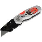 YATO YT-75210 Behajtható tarpézpengés kés övvágó / dobozbontó funkcióval +2 db pótpengével +2 db bitheggyel (1 db lapos 6mm, 1 db PH2)