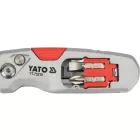 YATO YT-75210 Behajtható tarpézpengés kés övvágó / dobozbontó funkcióval +2 db pótpengével +2 db bitheggyel (1 db lapos 6mm, 1 db PH2)