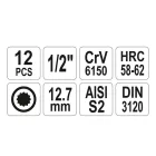 YATO YT-7753 Bit dugókulcs készlet 12 részes Spline 1/2" M5-M17 CrV
