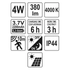 YATO YT-81860 Napelemes LED lámpa mozgásérzékelős 4W