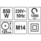 YATO YT-82097 Elektromos sarokcsiszoló M14 125 mm 850 W