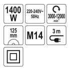 YATO YT-82098 Elektromos sarokcsiszoló fordulatszám szabályzós 125 mm 1400 W