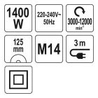 YATO YT-82099 Elektromos sarokcsiszoló fordulatszám szabályzós 125 mm 1400 W