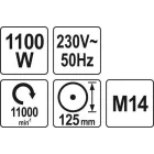 YATO YT-82100 Elektromos sarokcsiszoló M14 125 mm 1100 W