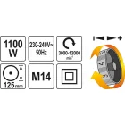 YATO YT-82101 Elektromos sarokcsiszoló fordulatszám szabályzós M14 125 mm 1100 W