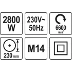 YATO YT-82110 Elektromos sarokcsiszoló M14 230 mm 2800 W