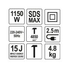 YATO YT-82133 Elektromos bontókalapács SDS-Max 15 J 1150 W