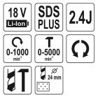 YATO YT-82772 Akkus fúrókalapács SDS-Plus 2,4 J 18 V Li-Ion (akku + töltő nélkül)
