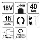 YATO YT-82781 Akkus fúrócsavarozó 40 Nm 18 V Li-Ion (akku + töltő nélkül)