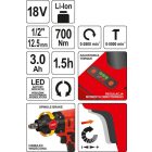 YATO YT-82806 Akkus ütvecsavarozó 700 Nm szénkefe nélküli 18 V Li-Ion (1 x 3,0 Ah akku + töltő)