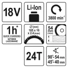 YATO YT-82811 Akkus körfűrész 165 mm 18 V Li-Ion (akku + töltő nélkül)