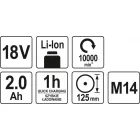 YATO YT-82826 Akkus sarokcsiszoló 125 mm 18 V Li-Ion (1 x 2,0 Ah akku + töltő)